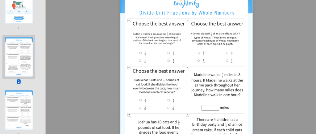 Divide fractions worksheet: Examples