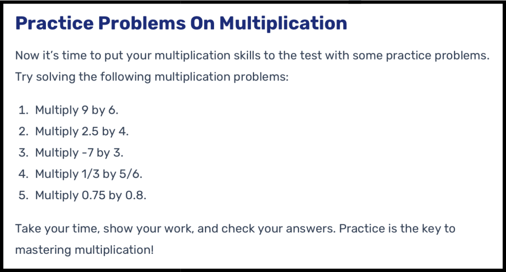 Multiplication Worksheets for 5th Graders - practice problems