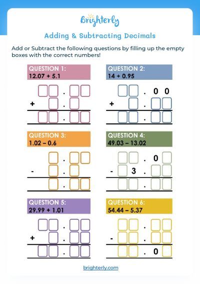 Add And Subtract Decimals Worksheet