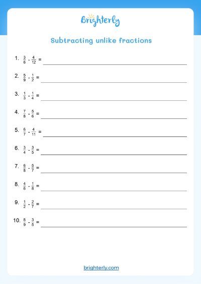 Addition and Subtraction Fractions Worksheets