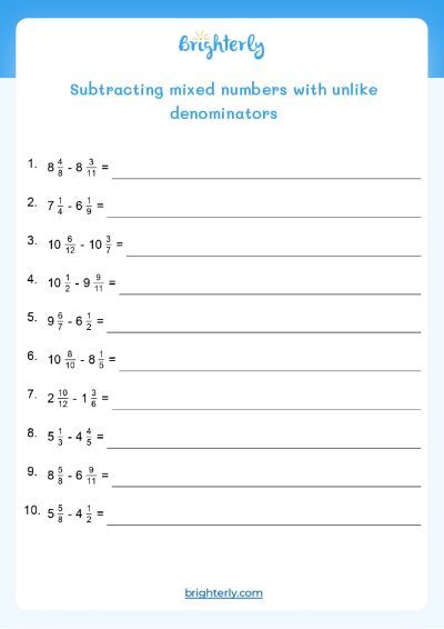 Fractions Addition and Subtraction Worksheet