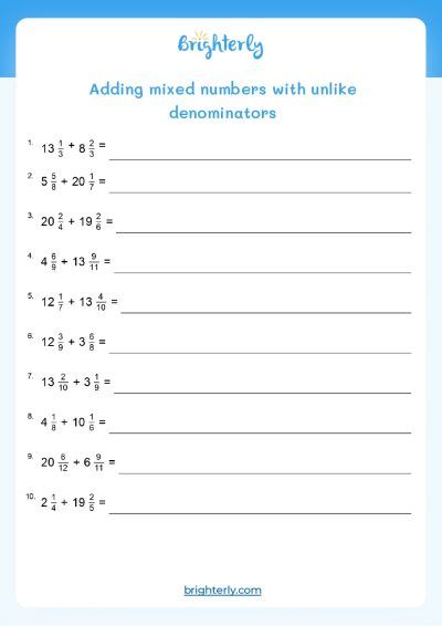 Add and Subtract Fractions Worksheets