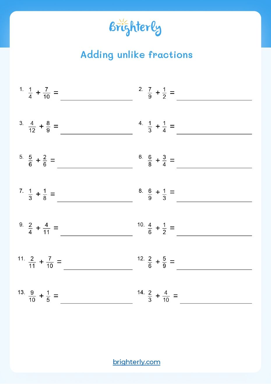 Adding Fractions Worksheets Adding Fractions Worksheets