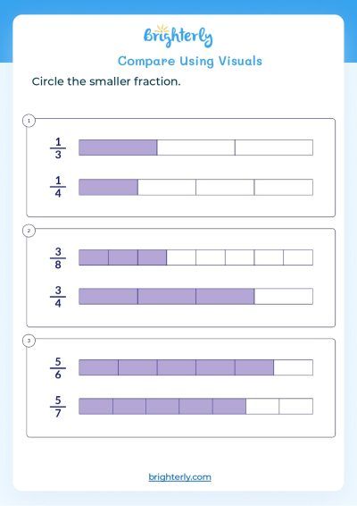 Comparing Fractions 4th Grade Worksheets