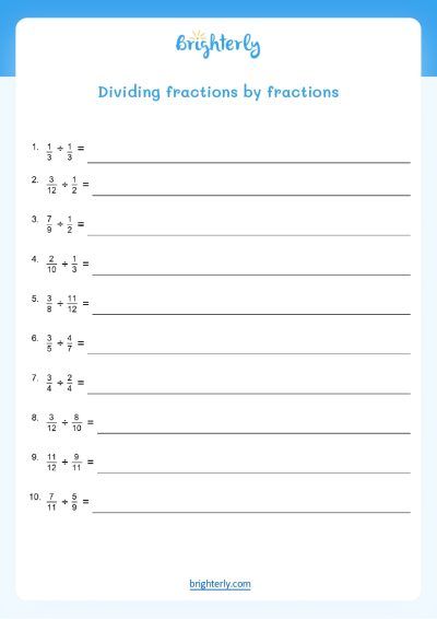 Fraction Division Worksheet