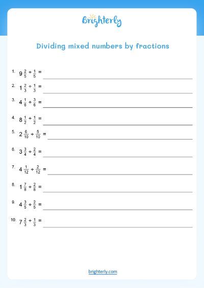Dividing Fractions Practice Worksheet