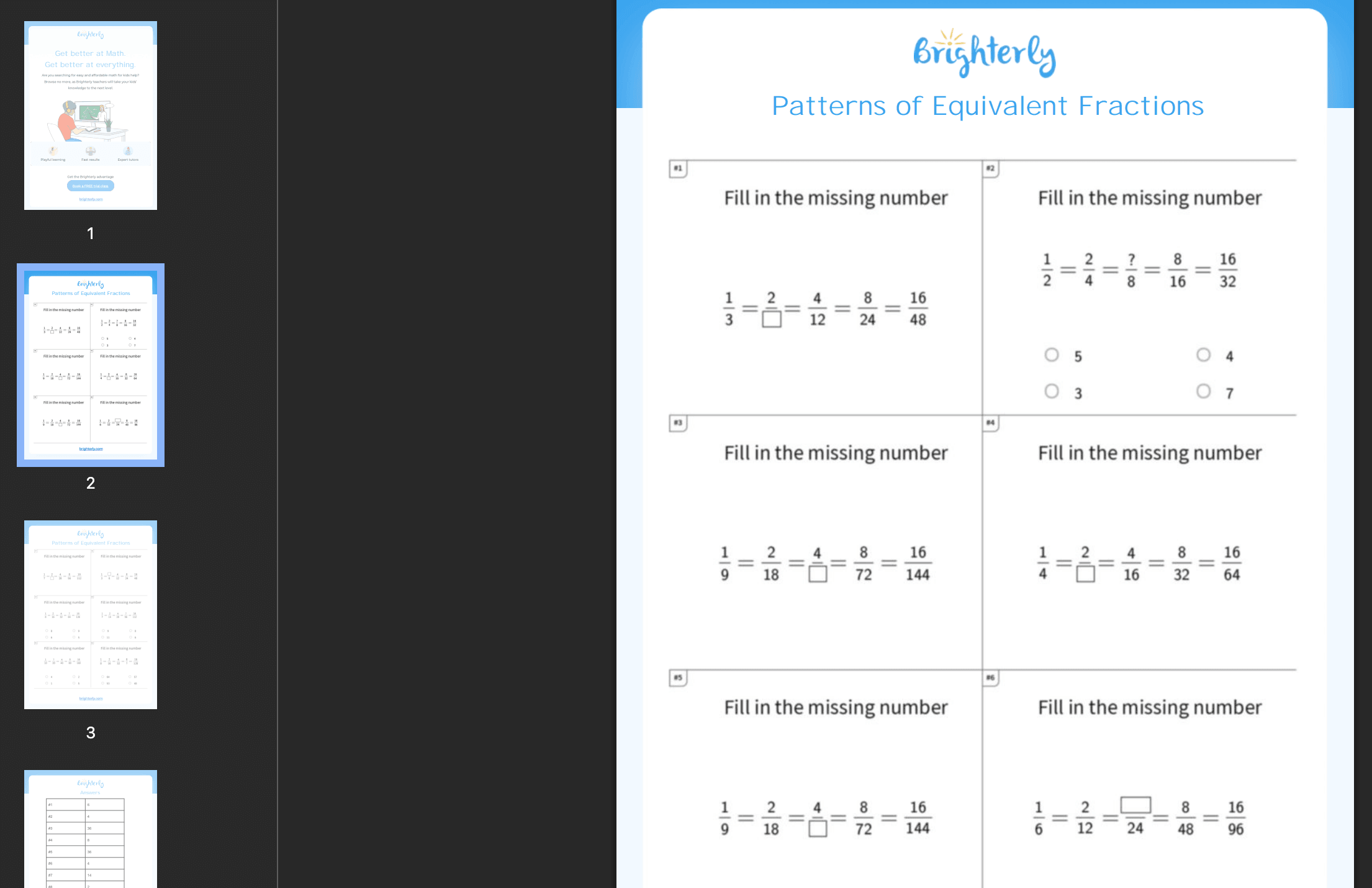 Equivalent fractions worksheets: Examples
