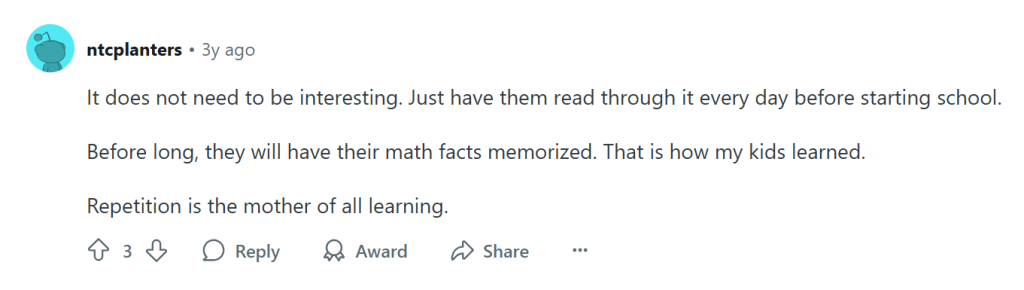 Daily routine for learning multiplication tables