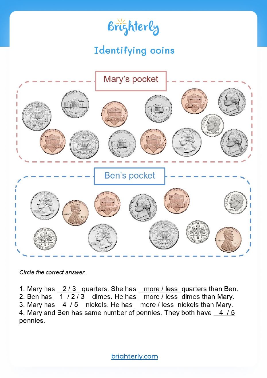 free printable money worksheets for kindergarten pdfs brighterly com