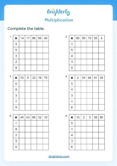 Multiplication Worksheets 4th Graders