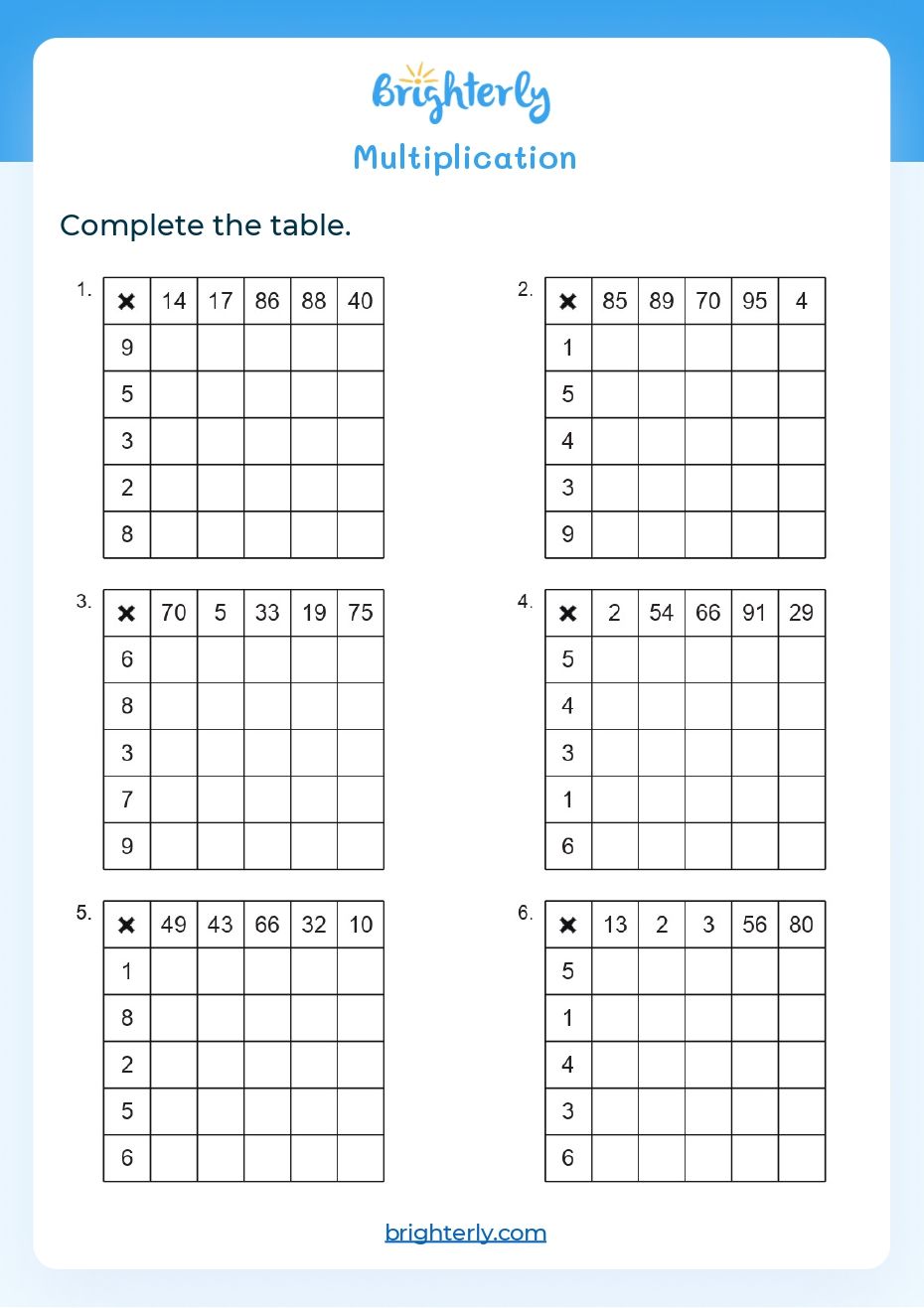 multiplication worksheets for grade 3