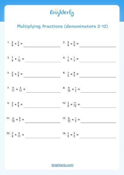 Multiplying Fraction Worksheets