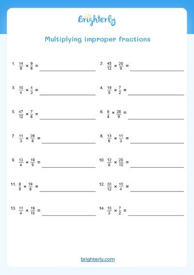 Multiplication of Fractions Worksheets