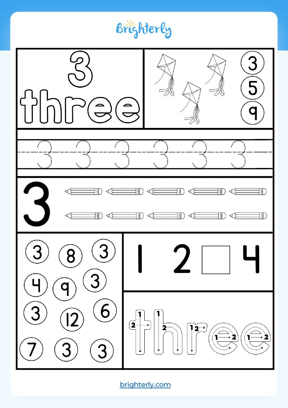 Preschool Free Worksheet Numbers 3 Trees
