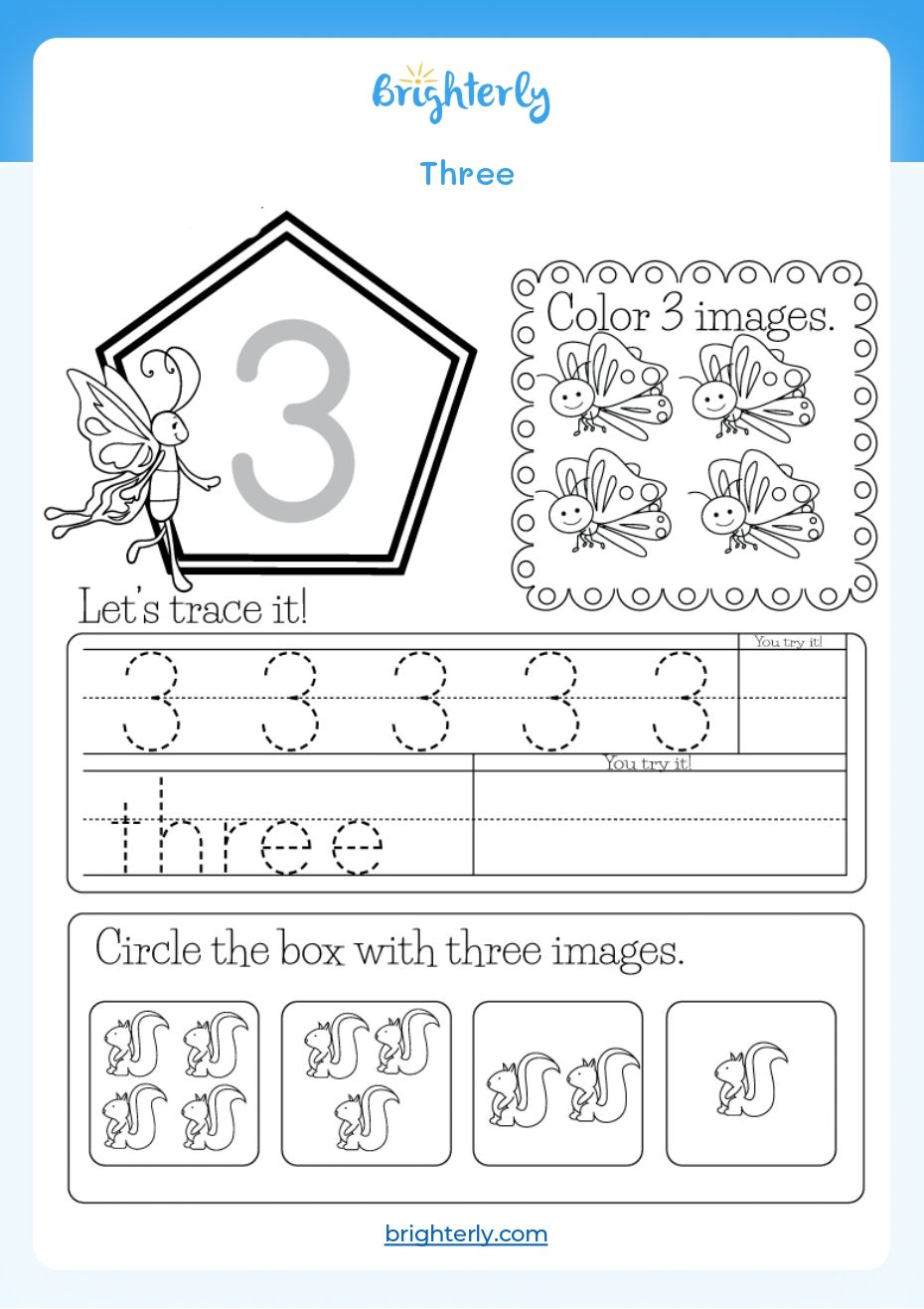 Free Printable Number 3 (Three) Worksheets for Kids [PDFs] Brighterly