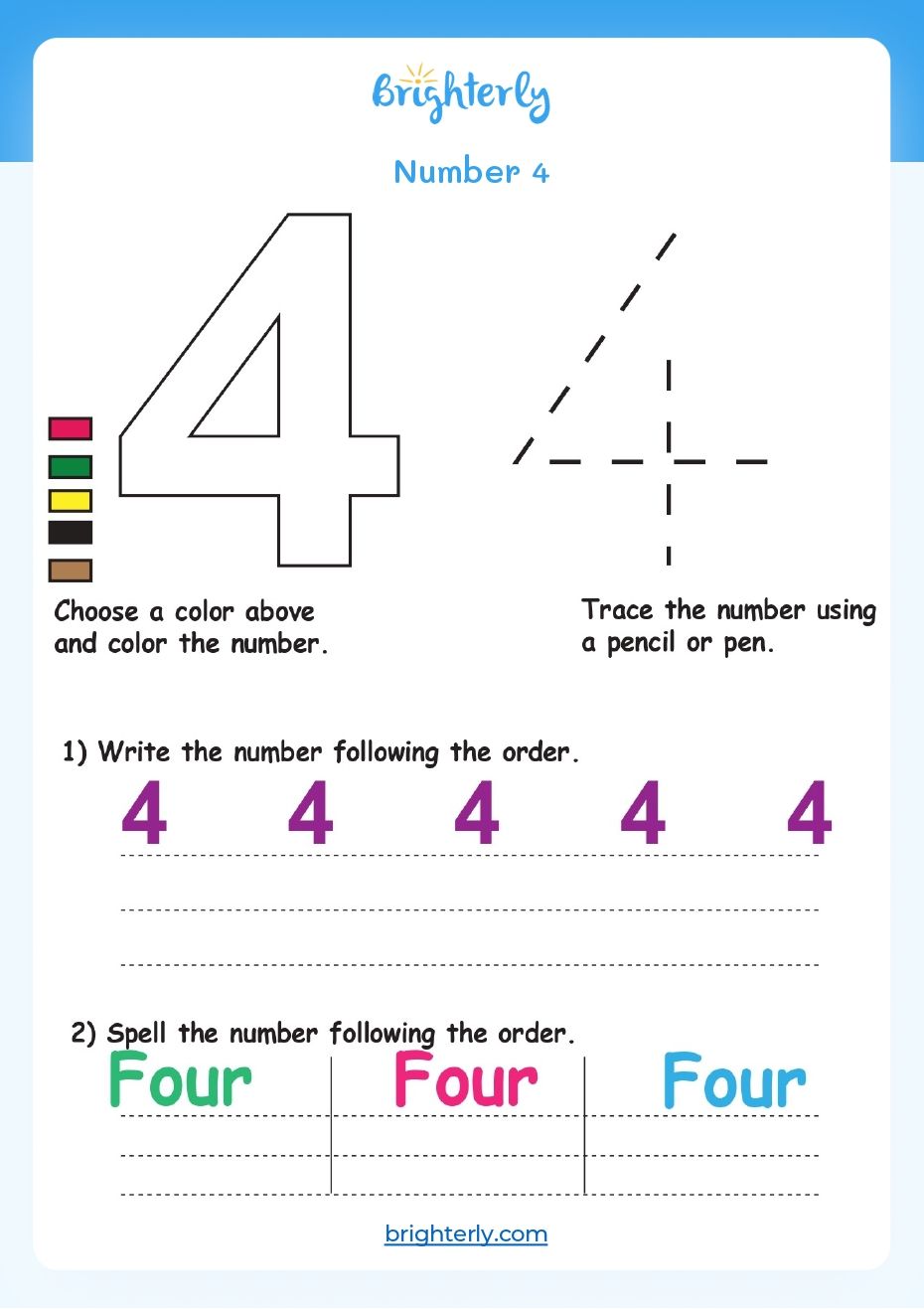 Free Printable Number 4 (Four) Worksheets for Kids [PDFs] Brighterly