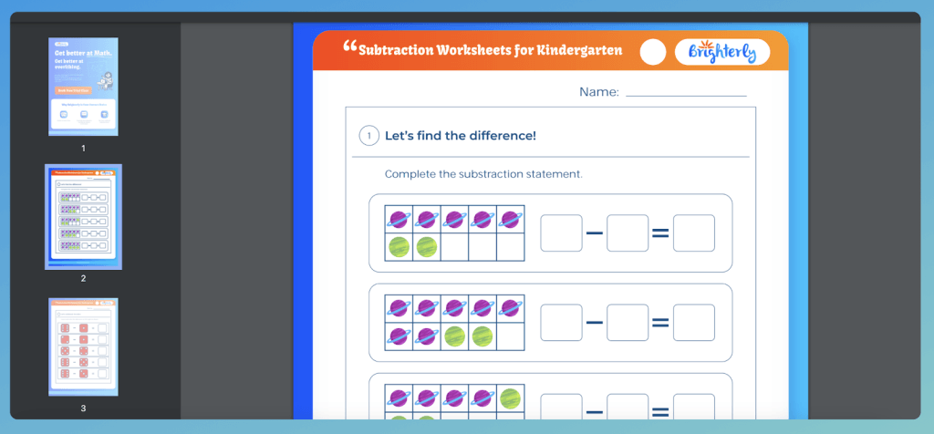 Subtraction Worksheets For Kindergarten-1