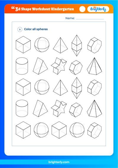Free 3D Shapes Worksheets For Kindergarten