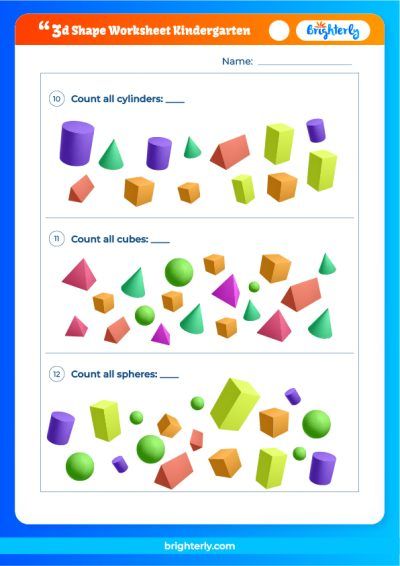 3D Shapes Worksheets For Kindergarten