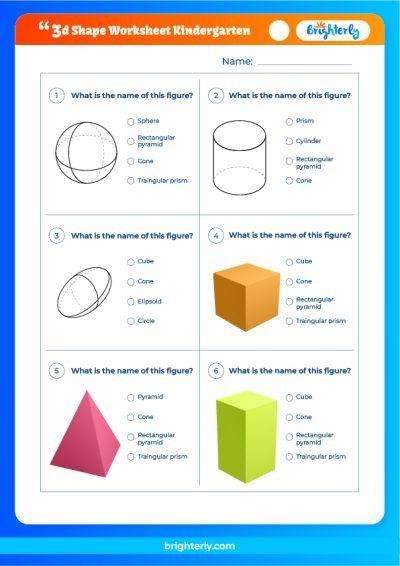 Kindergarten 3D Shape Worksheets