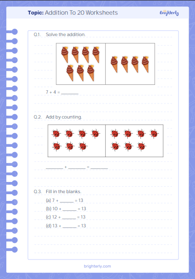 Addition to 20 worksheets 1