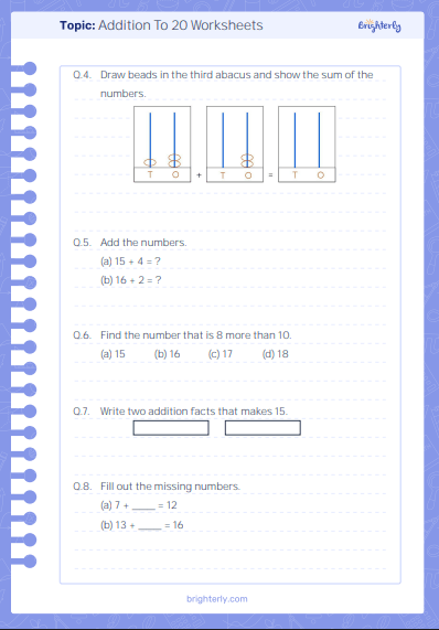 Addition to 20 worksheets 2