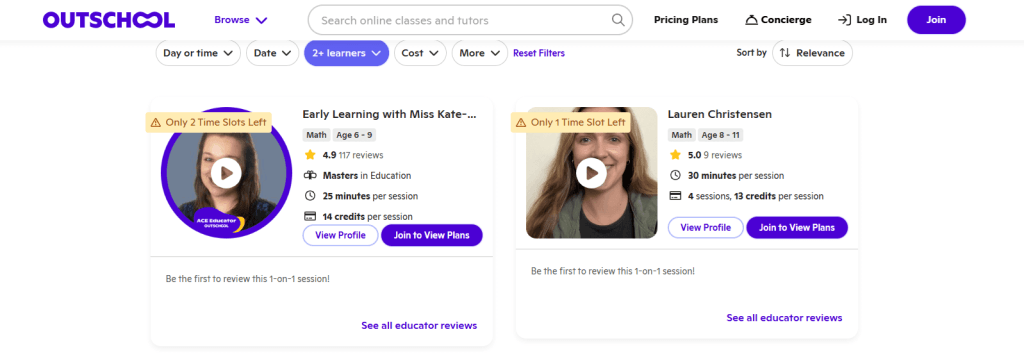 Outschool tutoring hourly rate vs average price for math tutors
