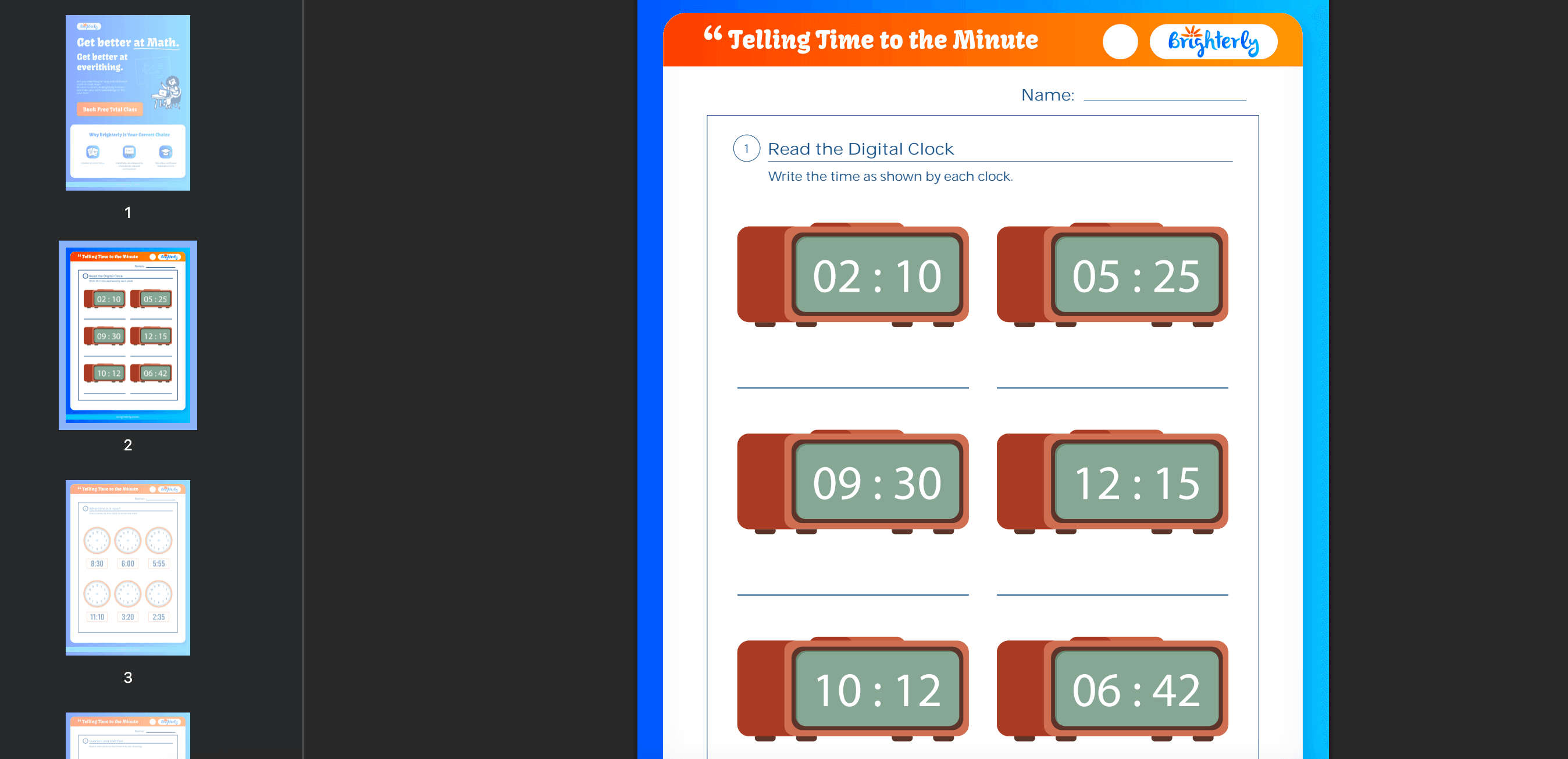 Telling time to the minute worksheet: Examples