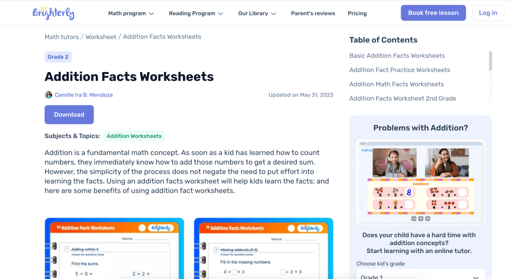 Learn addition facts with math tutors