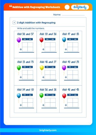 Addition With Regrouping Worksheet