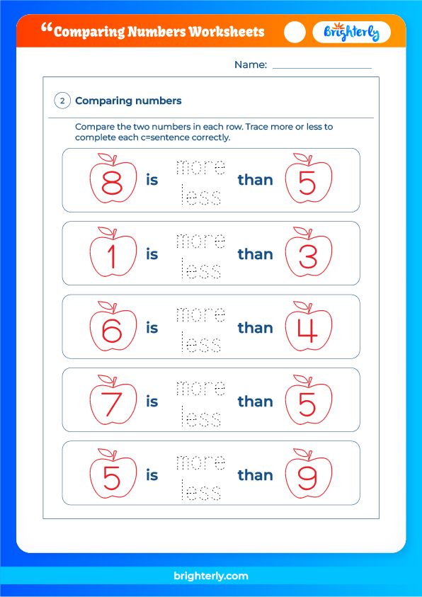 Free Printable Comparing Numbers Worksheets Pdfs Brighterly Com