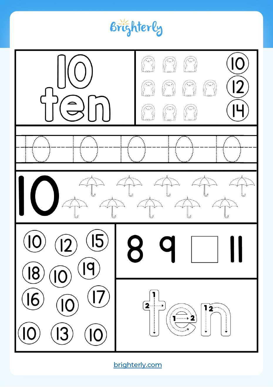 Free Printable Number 10 Worksheets For Preschool