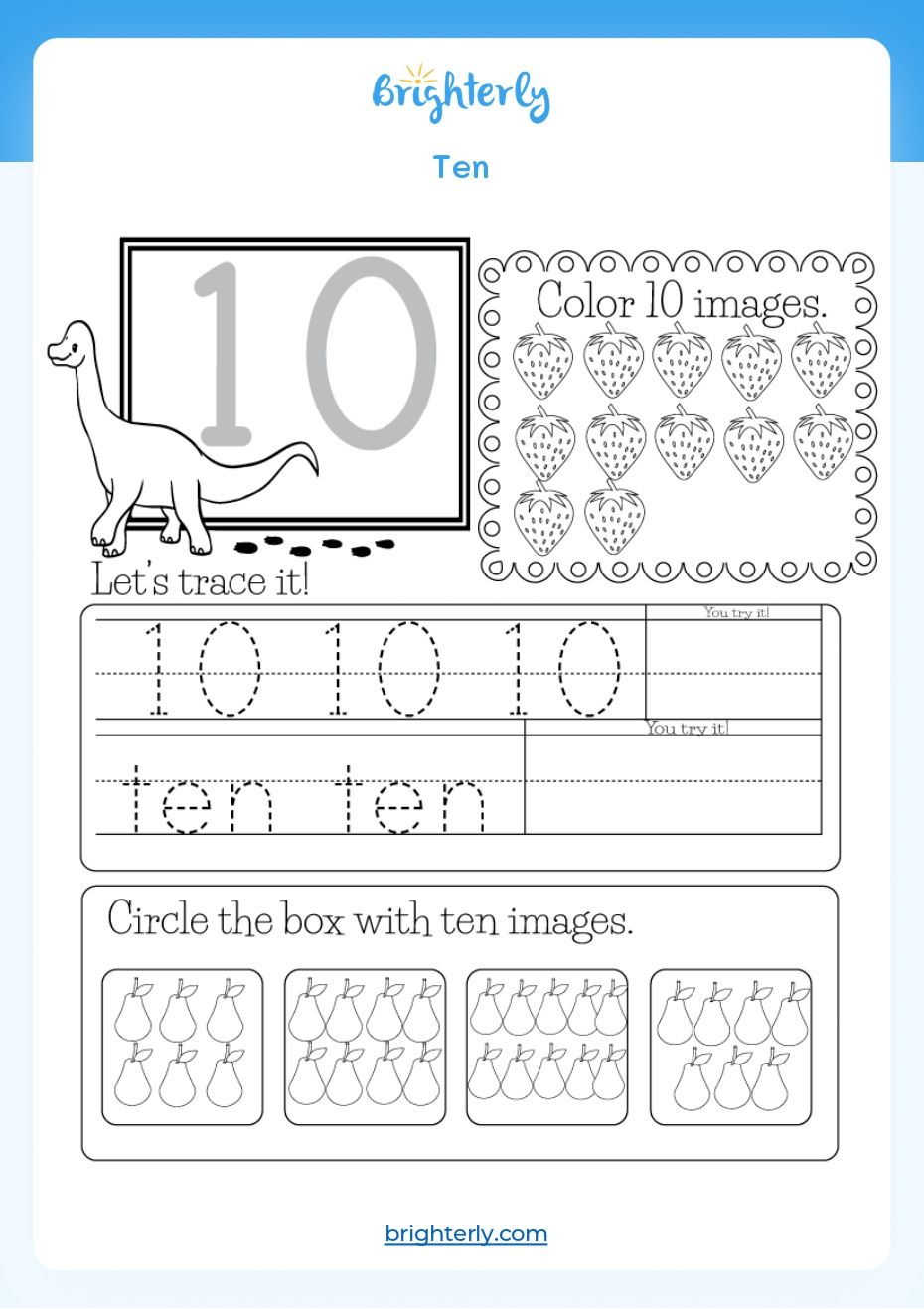 free printable number 10 ten worksheets for kids pdfs brighterly