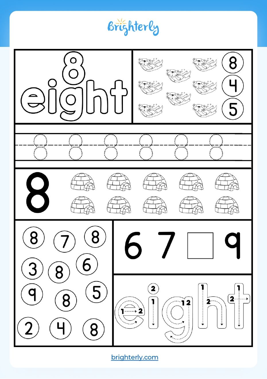 Learning Numbers 8 Worksheets