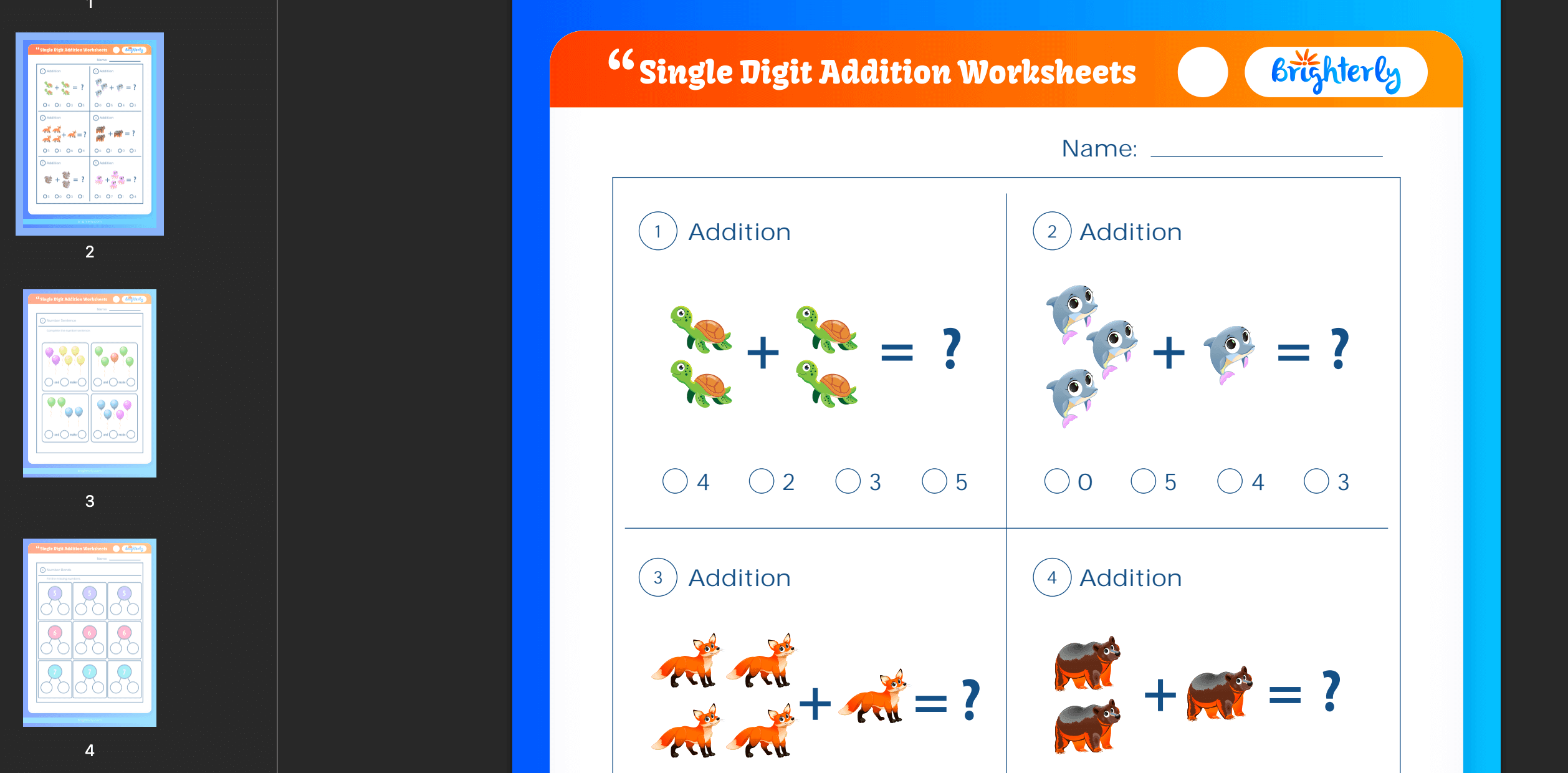 Single digit addition worksheet: Examples