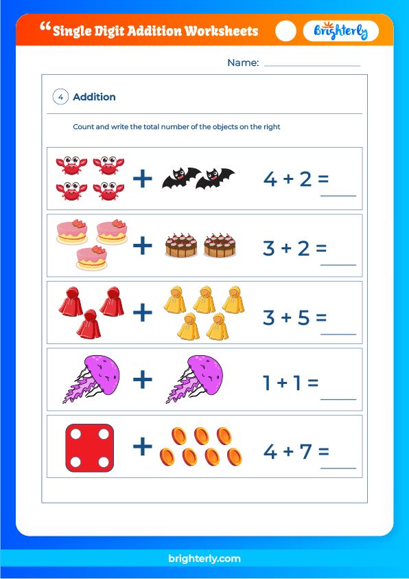 Free Printable Single Digit Addition Worksheets [PDFs] Brighterly.com