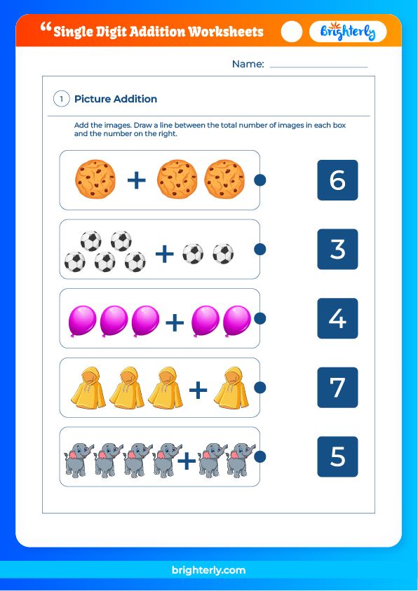 Free Printable Single Digit Addition Worksheets [PDFs] Brighterly.com