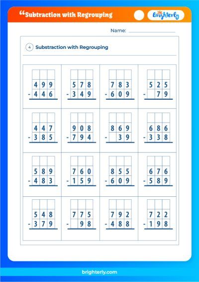 Regrouping Subtraction Worksheets