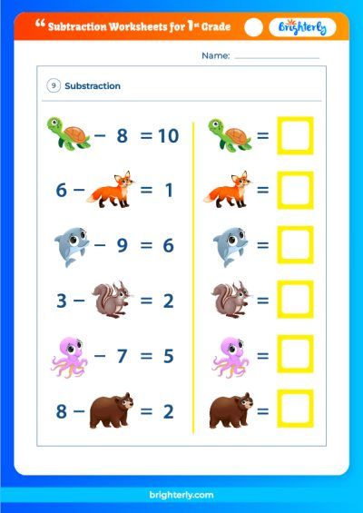 Subtraction 1st Grade Math Worksheets