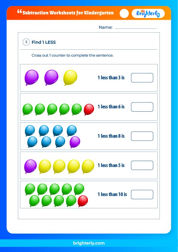 free printable subtraction worksheets for kindergarten pdfs brighterly