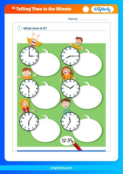 Telling Time To 15 Minutes Worksheets