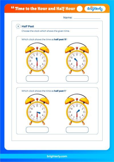 Telling Time To The Hour And Half Hour Worksheets