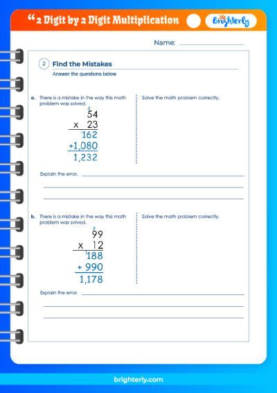 2 Digit By 2 Digit Multiplication Worksheets PDF