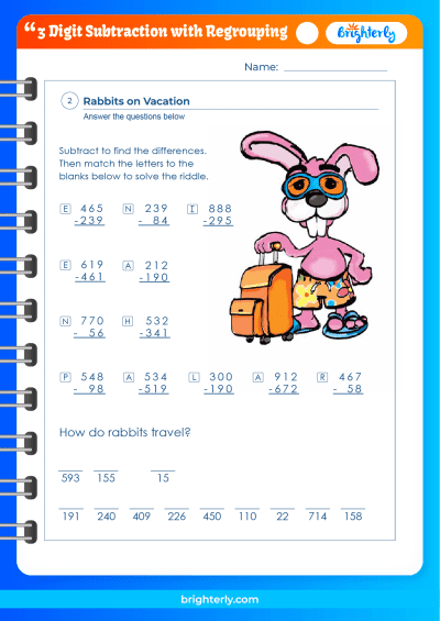 3 Digit Subtraction With Regrouping Across Zeros Worksheets