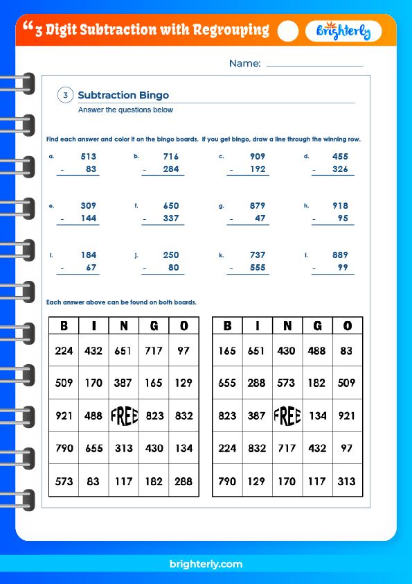 free printable 3 digit subtraction with regrouping worksheets pdfs