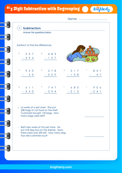3 Digit Subtraction With Regrouping Worksheets