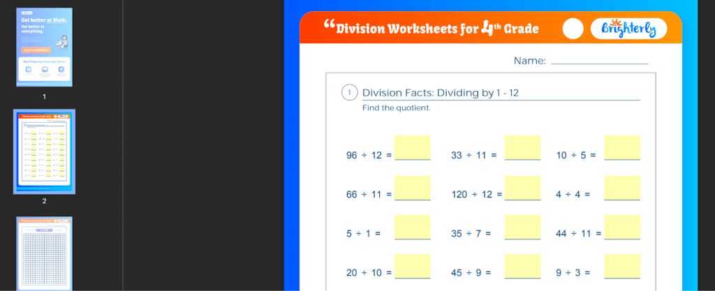 Division worksheets grade 4: Examples by Brighterly