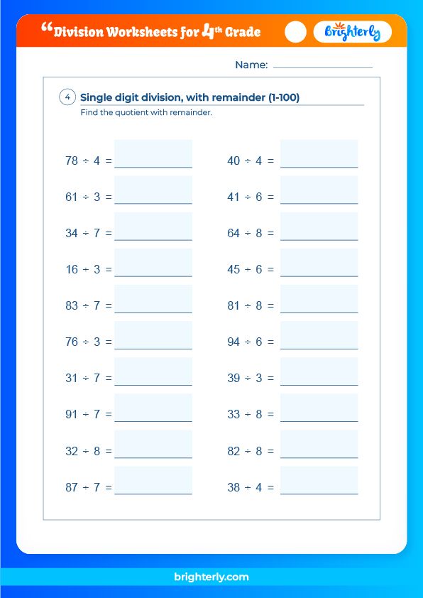 Free Printable 4th Grade Division Worksheets for Kids - Brighterly.com