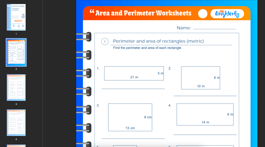 Free area and perimeter worksheets: Examples