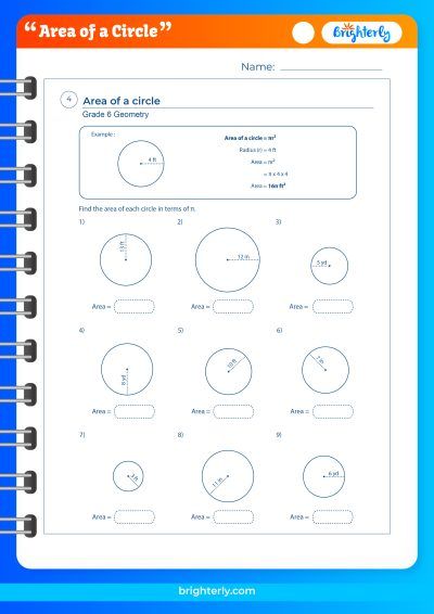 Free Area Of Circle Worksheets